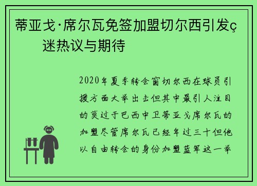 蒂亚戈·席尔瓦免签加盟切尔西引发球迷热议与期待 蒂亚戈·席尔瓦免签加盟切尔西引发球迷热议与期待